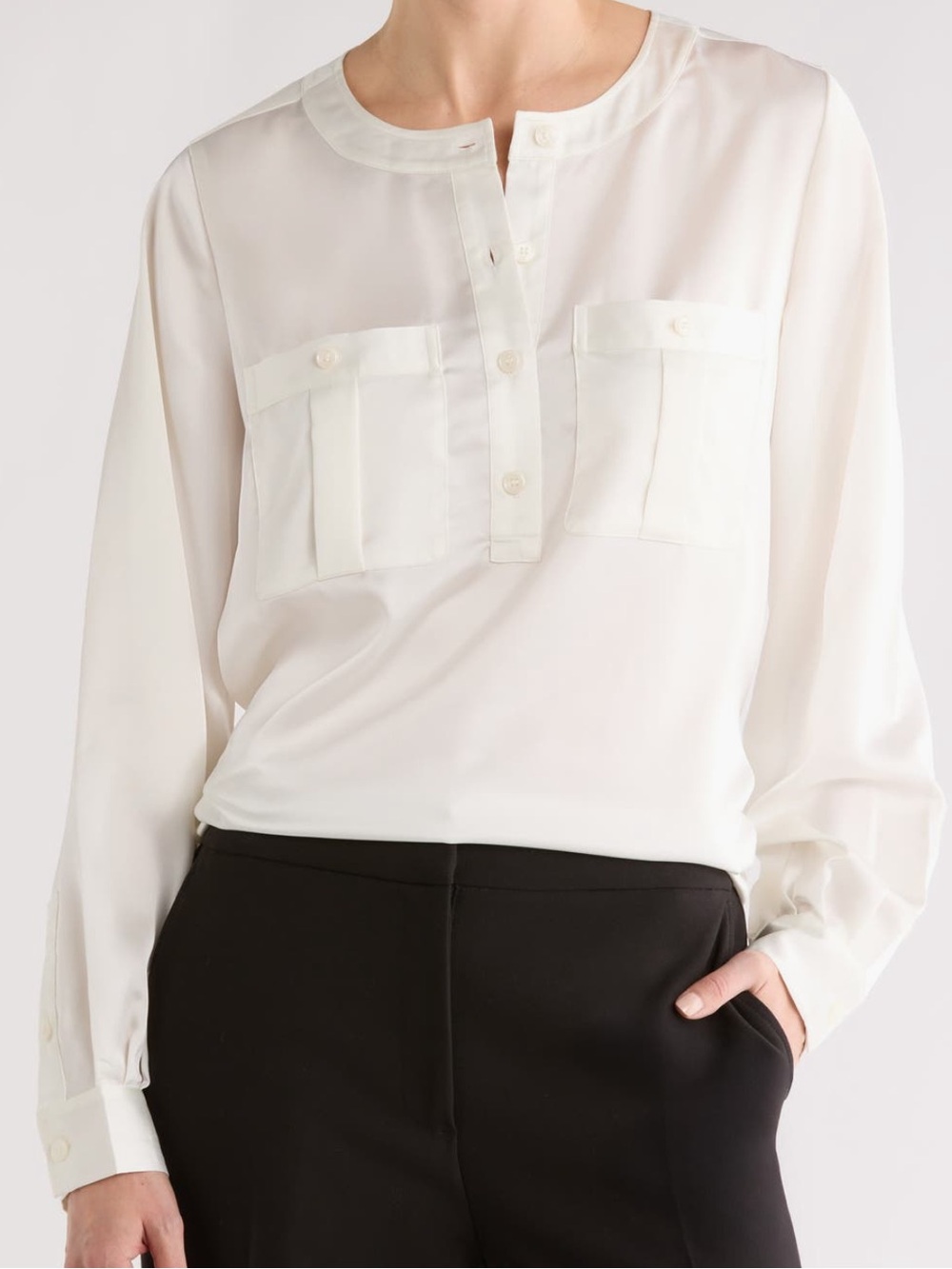 NEW FRAME The Henley Crewneck Top in Cream